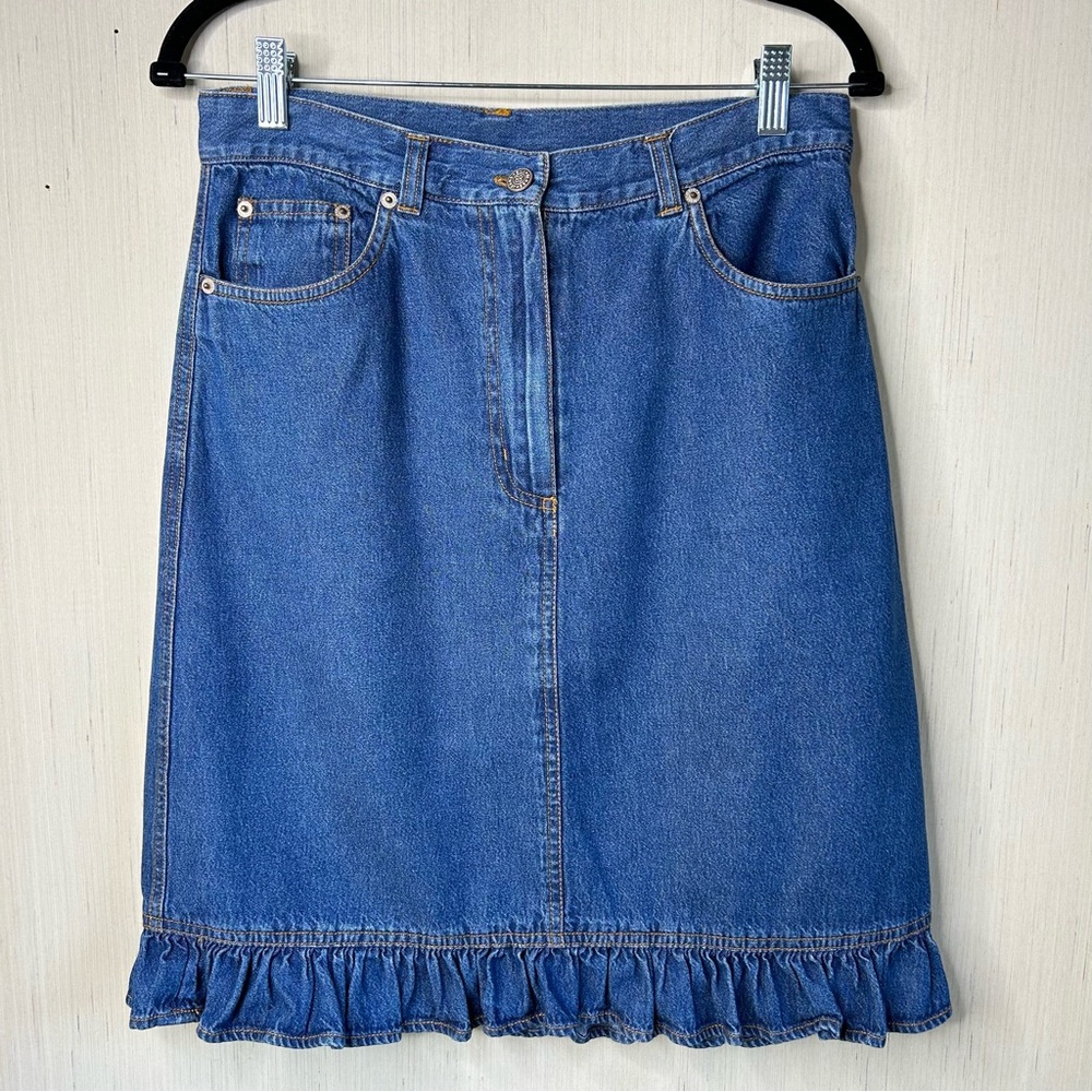 SOLD 🌸 VINTAGE BILL BLASS Ruffle A-Line Denim Jean Skirt